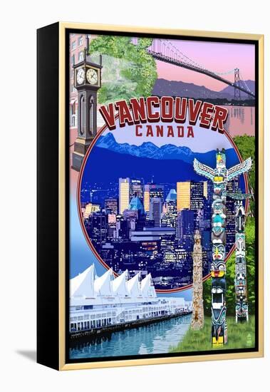 Vancouver, BC - Montage Scenes-Lantern Press-Framed Stretched Canvas