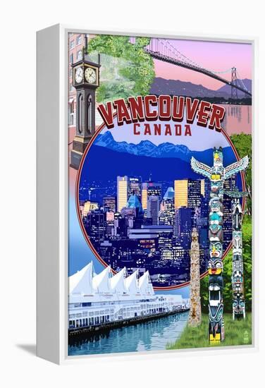 Vancouver, BC - Montage Scenes-Lantern Press-Framed Stretched Canvas