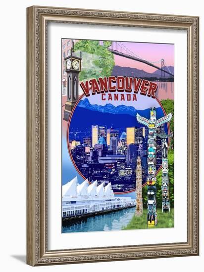 Vancouver, BC - Montage Scenes-Lantern Press-Framed Art Print
