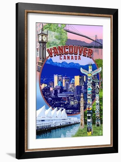 Vancouver, BC - Montage Scenes-Lantern Press-Framed Art Print