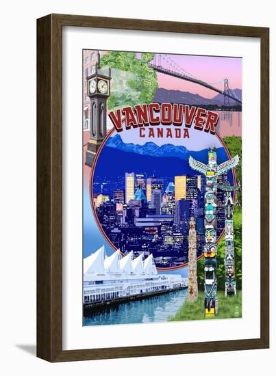 Vancouver, BC - Montage Scenes-Lantern Press-Framed Premium Giclee Print