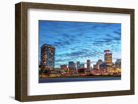 Vancouver skyline and high rise buildings at night, Vancouver, British Columbia, Canada, North Amer-Toms Auzins-Framed Photographic Print
