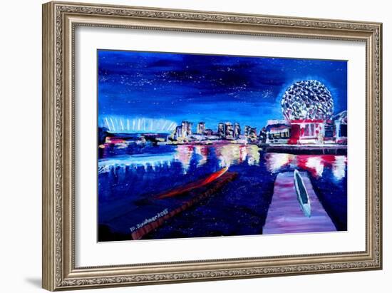 Vancouver Skyline At Starry Night-Martina Bleichner-Framed Art Print
