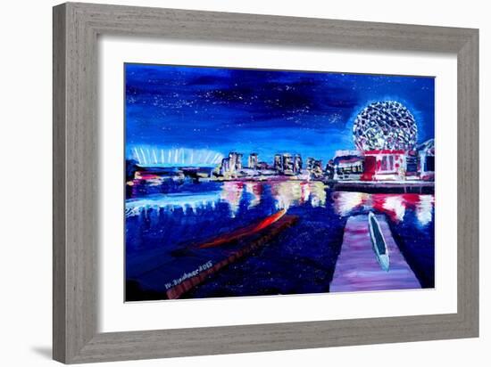 Vancouver Skyline At Starry Night-Martina Bleichner-Framed Art Print