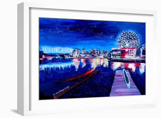 Vancouver Skyline At Starry Night-Martina Bleichner-Framed Art Print