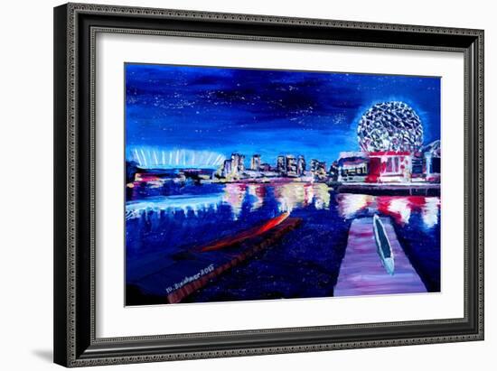 Vancouver Skyline At Starry Night-Martina Bleichner-Framed Art Print