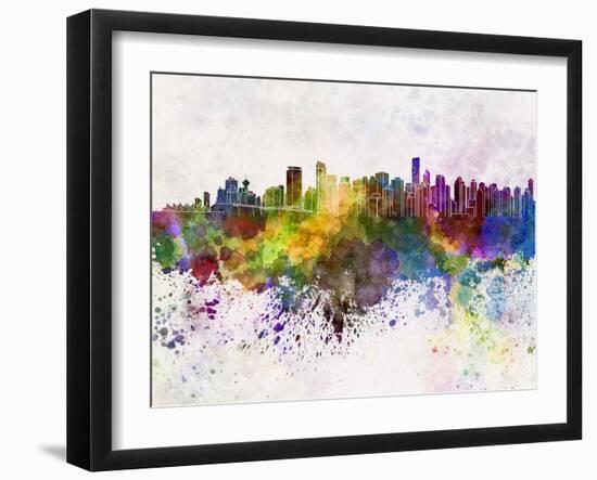 Vancouver Skyline in Watercolor Background-paulrommer-Framed Art Print