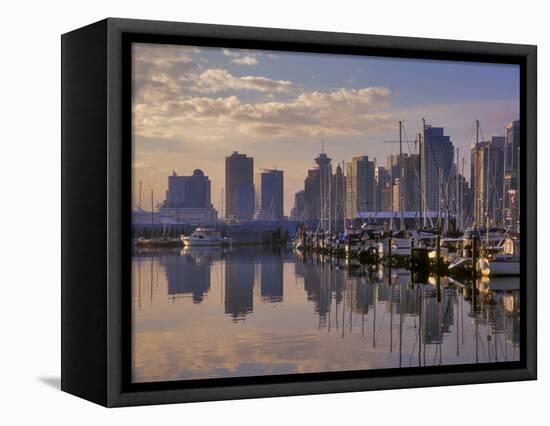 Vancouver Skyline With Boats in Harbor at Sunrise Seen From Stanley Park, British Columbia, Canada-Janis Miglavs-Framed Premier Image Canvas