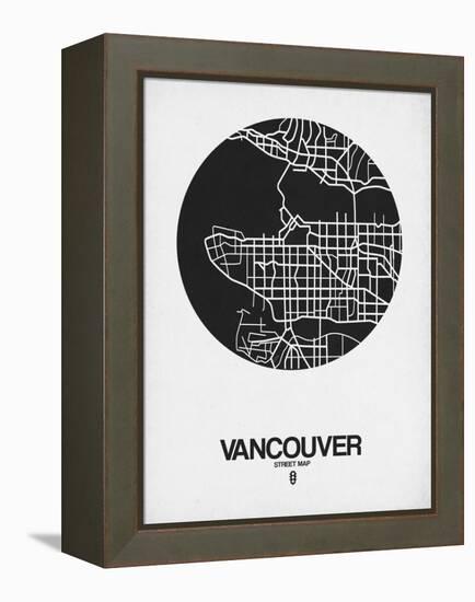 Vancouver Street Map Black on White-NaxArt-Framed Stretched Canvas