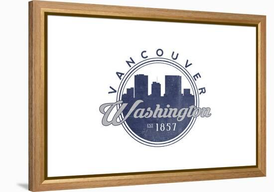 Vancouver, Washington - Skyline Seal (Blue)-Lantern Press-Framed Stretched Canvas
