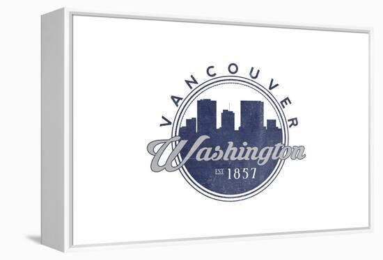 Vancouver, Washington - Skyline Seal (Blue)-Lantern Press-Framed Stretched Canvas