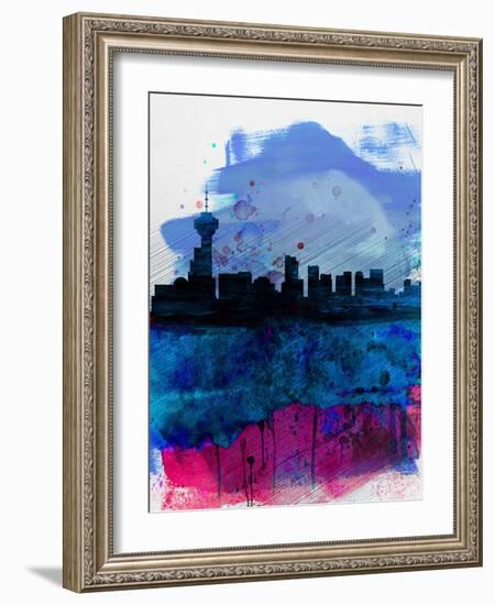 Vancouver Watercolor Skyline-NaxArt-Framed Art Print