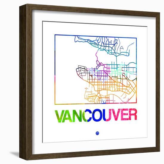 Vancouver Watercolor Street Map-NaxArt-Framed Art Print