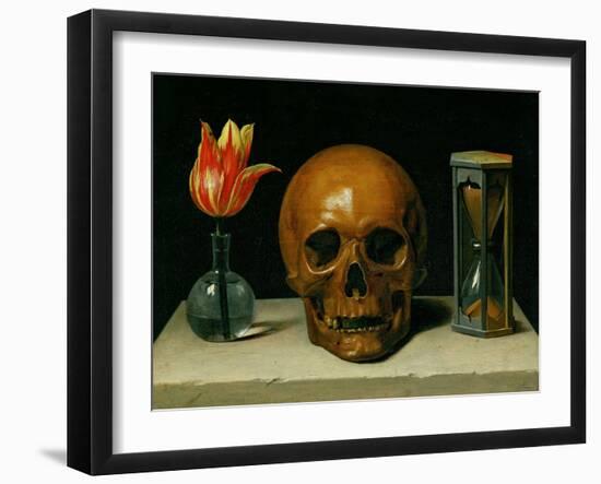 Vanitas, allegory of fleeting time with skull and hour-glass. Oil on canvas.-Philippe De Champaigne-Framed Giclee Print