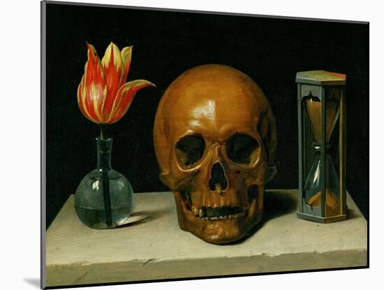 Vanitas, allegory of fleeting time with skull and hour-glass. Oil on canvas.-Philippe De Champaigne-Mounted Giclee Print