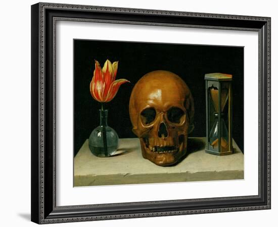 Vanitas, allegory of fleeting time with skull and hour-glass. Oil on canvas.-Philippe De Champaigne-Framed Giclee Print