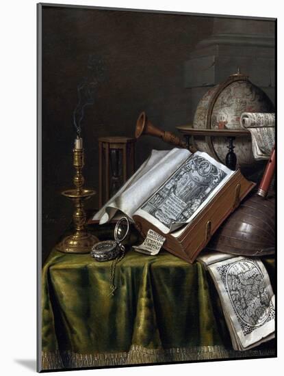 Vanitas Still Life Par Edwaert Collier (1642-1708), - Oil on Wood, 29X25,1 - Private Collection-Edwaert Colyer or Collier-Mounted Giclee Print