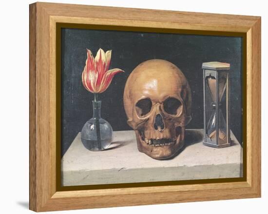 Vanitas Still Life with a Tulip, Skull and Hour-Glass-Philippe De Champaigne-Framed Premier Image Canvas