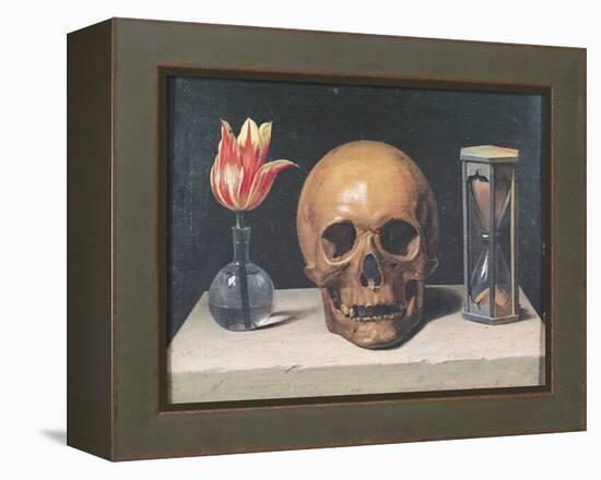 Vanitas Still Life with a Tulip, Skull and Hour-Glass-Philippe De Champaigne-Framed Premier Image Canvas