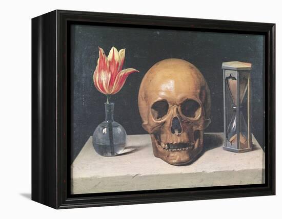 Vanitas Still Life with a Tulip, Skull and Hour-Glass-Philippe De Champaigne-Framed Premier Image Canvas