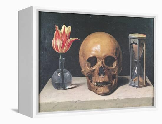 Vanitas Still Life with a Tulip, Skull and Hour-Glass-Philippe De Champaigne-Framed Premier Image Canvas