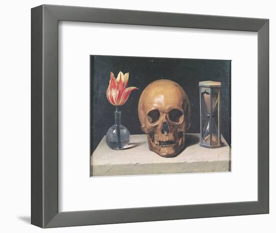 Vanitas Still Life with a Tulip, Skull and Hour-Glass-Philippe De Champaigne-Framed Premium Giclee Print