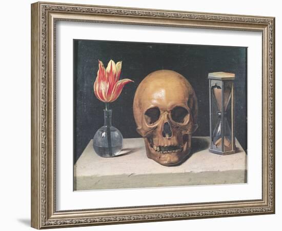 Vanitas Still Life with a Tulip, Skull and Hour-Glass-Philippe De Champaigne-Framed Giclee Print