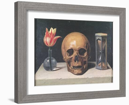 Vanitas Still Life with a Tulip, Skull and Hour-Glass-Philippe De Champaigne-Framed Giclee Print