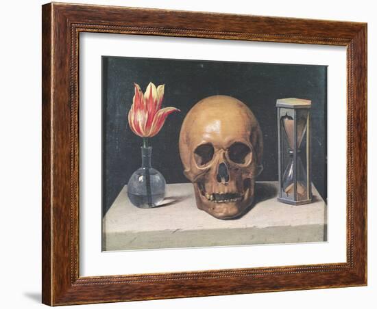 Vanitas Still Life with a Tulip, Skull and Hour-Glass-Philippe De Champaigne-Framed Giclee Print