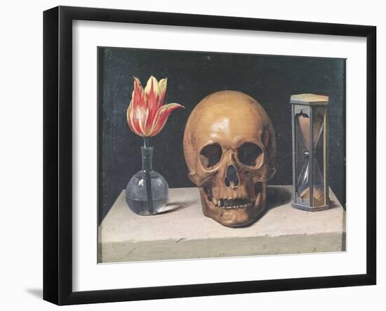 Vanitas Still Life with a Tulip, Skull and Hour-Glass-Philippe De Champaigne-Framed Giclee Print