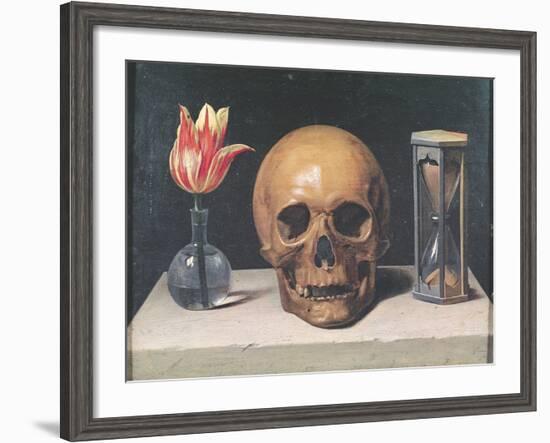 Vanitas Still Life with a Tulip, Skull and Hour-Glass-Philippe De Champaigne-Framed Giclee Print