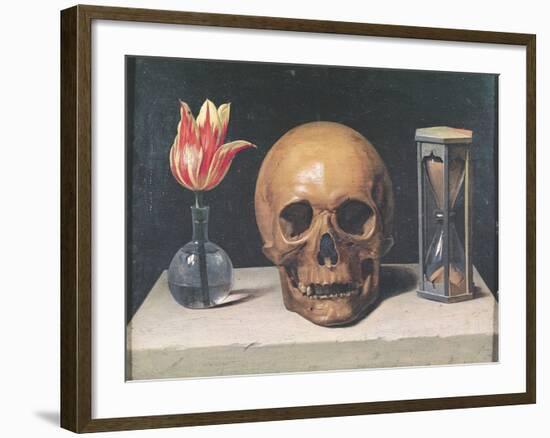 Vanitas Still Life with a Tulip, Skull and Hour-Glass-Philippe De Champaigne-Framed Giclee Print