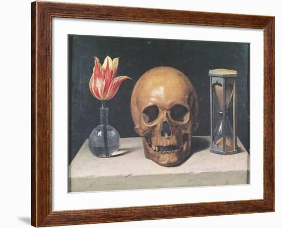 Vanitas Still Life with a Tulip, Skull and Hour-Glass-Philippe De Champaigne-Framed Giclee Print