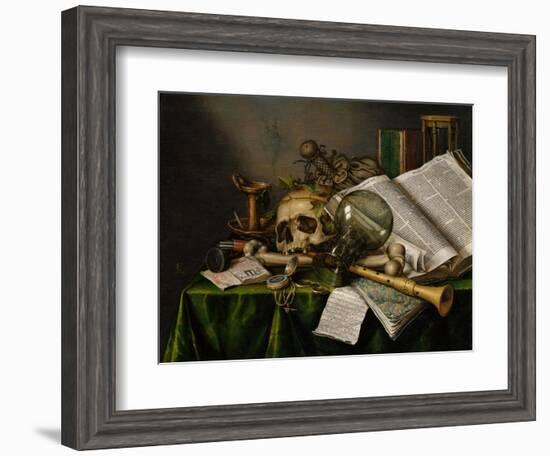 Vanitas, Still Life with Books, Manuscripts and a Skull-Edward Collier-Framed Giclee Print