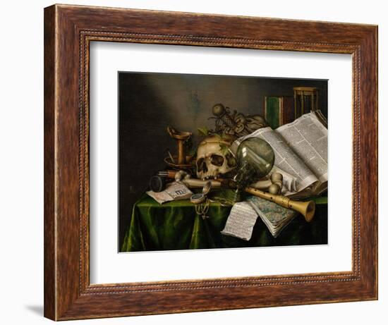 Vanitas, Still Life with Books, Manuscripts and a Skull-Edward Collier-Framed Giclee Print