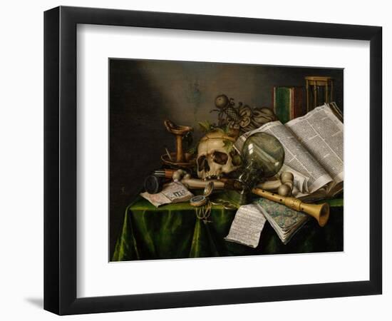 Vanitas, Still Life with Books, Manuscripts and a Skull-Edward Collier-Framed Giclee Print