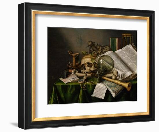 Vanitas, Still Life with Books, Manuscripts and a Skull-Edward Collier-Framed Giclee Print