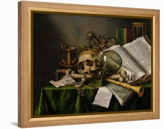 Vanitas, Still Life with Books, Manuscripts and a Skull-Edward Collier-Framed Premier Image Canvas