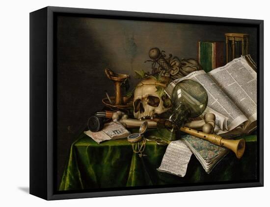 Vanitas, Still Life with Books, Manuscripts and a Skull-Edward Collier-Framed Premier Image Canvas