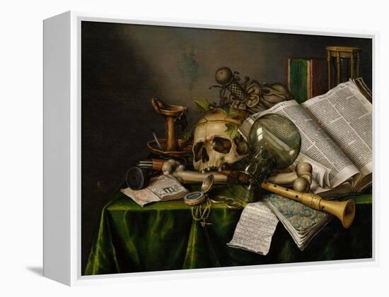 Vanitas, Still Life with Books, Manuscripts and a Skull-Edward Collier-Framed Premier Image Canvas