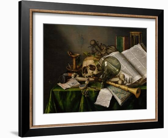 Vanitas, Still Life with Books, Manuscripts and a Skull-Edward Collier-Framed Giclee Print