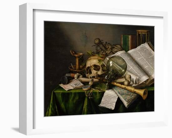 Vanitas, Still Life with Books, Manuscripts and a Skull-Edward Collier-Framed Giclee Print