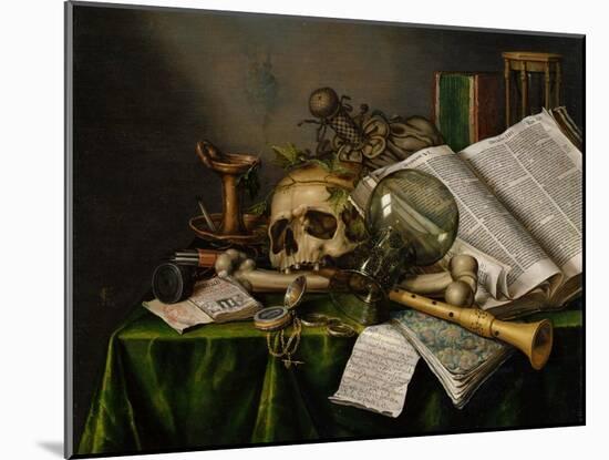 Vanitas, Still Life with Books, Manuscripts and a Skull-Edward Collier-Mounted Giclee Print