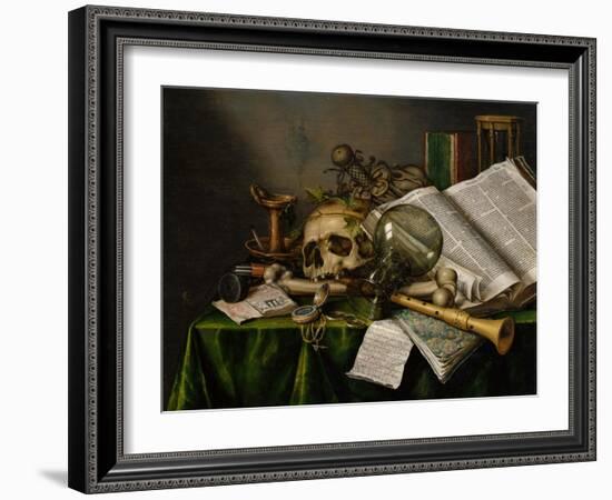 Vanitas, Still Life with Books, Manuscripts and a Skull-Edward Collier-Framed Giclee Print