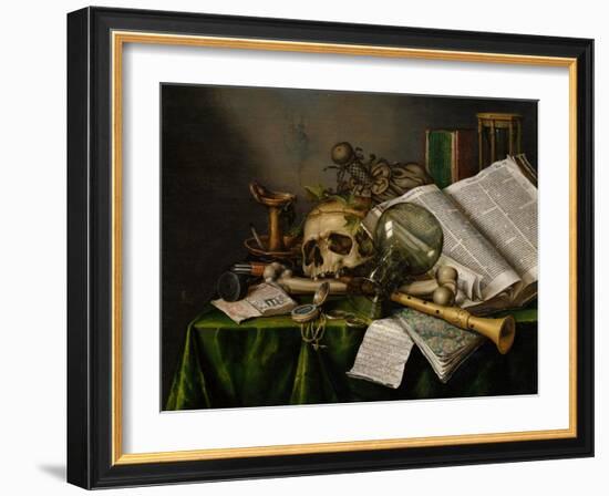 Vanitas, Still Life with Books, Manuscripts and a Skull-Edward Collier-Framed Giclee Print