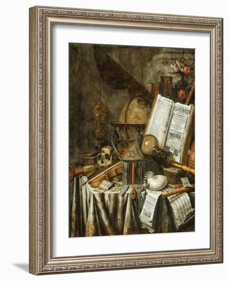 Vanitas Still Life with Musical Instruments, Books, and Other Things, 1663-Evert Collier-Framed Giclee Print