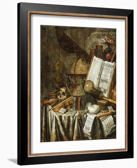 Vanitas Still Life with Musical Instruments, Books, and Other Things, 1663-Evert Collier-Framed Giclee Print