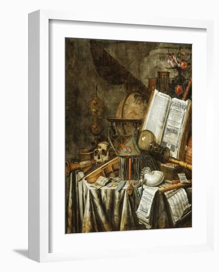 Vanitas Still Life with Musical Instruments, Books, and Other Things, 1663-Evert Collier-Framed Giclee Print