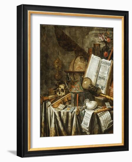 Vanitas Still Life with Musical Instruments, Books, and Other Things, 1663-Evert Collier-Framed Giclee Print