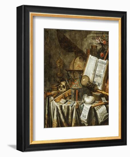 Vanitas Still Life with Musical Instruments, Books, and Other Things, 1663-Evert Collier-Framed Giclee Print